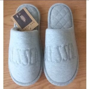 Rae Dunn Super Cozy Scuff Slippers "Blessed"
